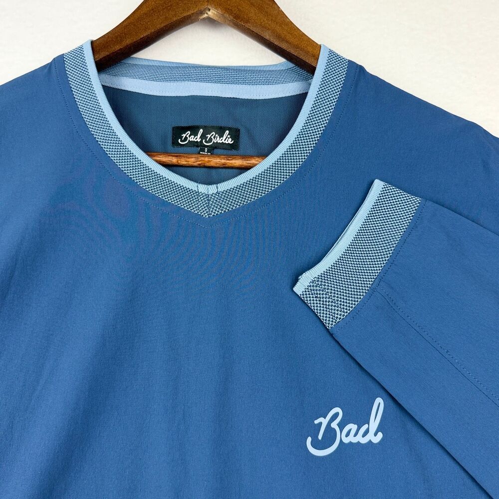 Bad Birdie Golf Windshirt Pullover Mens S Blue Long Sleeve V Neck Windbreaker